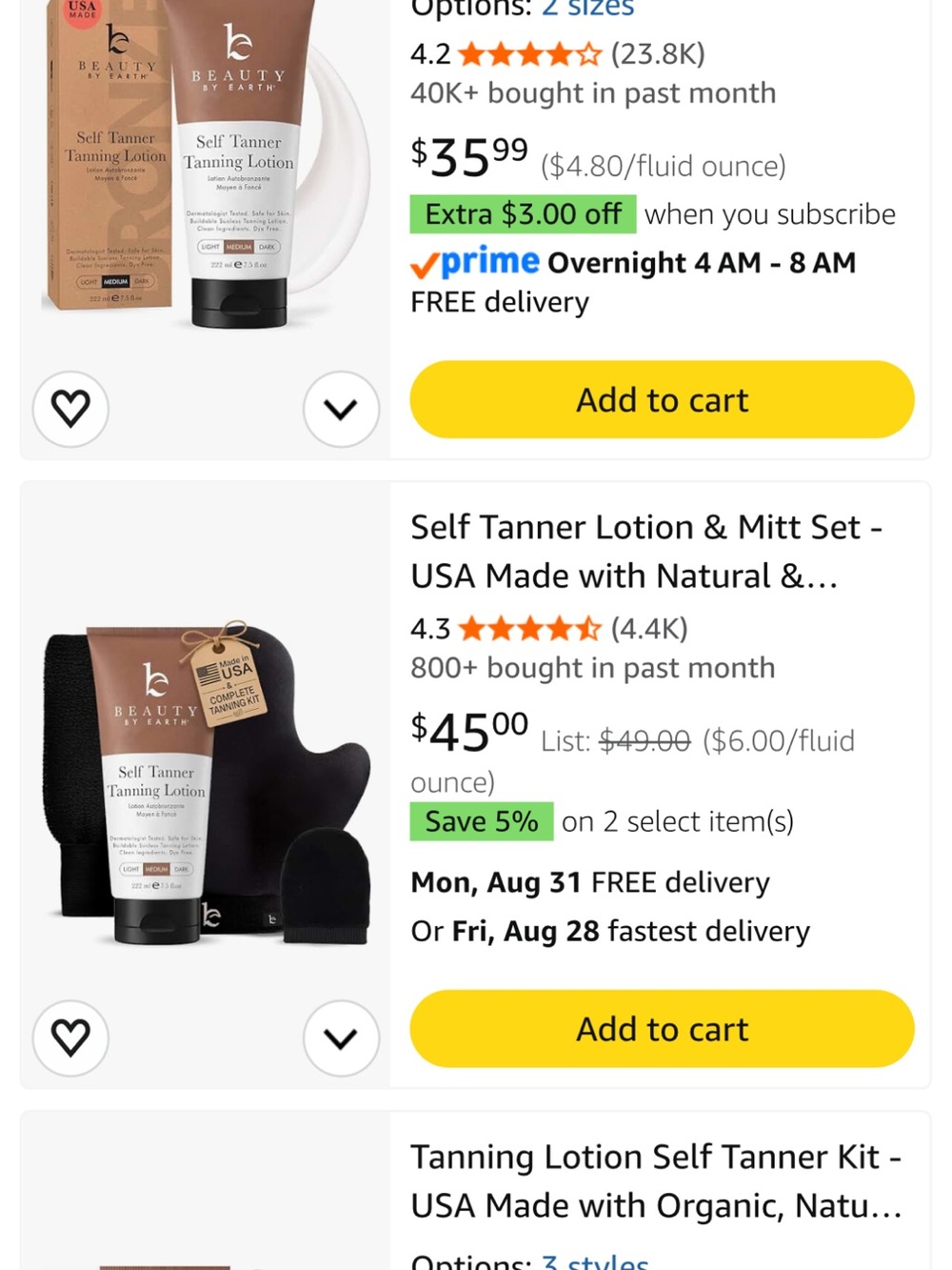 Beauty by Earth Self Tanner Lotion & Black Applicator Mitt - Natural Bronze